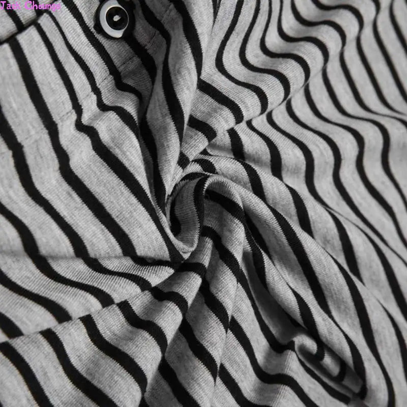 Men Skinny Striped Jumpsuit 2021 Long Sleeve O Neck Buttons Romper Sleepwear Overall Homewear Pajamas Sets Underwear