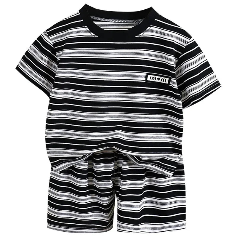Striped Casual Sports Short Sleeve Two Piece Set Clothing | SAMAG