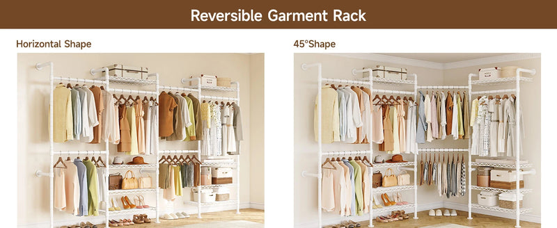 L4 Wall Mounted Industrial Pipe  Clothes Rack, Closet Organizer System with Rods Expandable, Clothing Rack, Corner Garment Rack