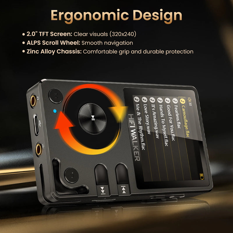 HiFi Walker H2 Digital Music Player MP3 with ESS9218 Chip, Bluetooth 5.2, DSD,USB DAC,Lossless Flac, 64G up to 512G 12H Playback