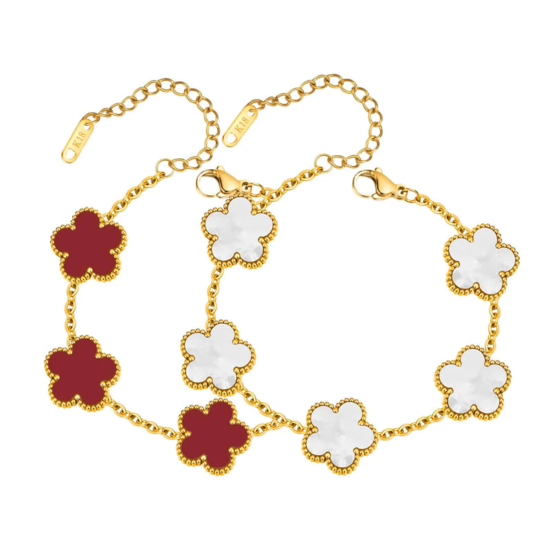 18K Gold Plated Floral Bracelets, Stainless Steel Charm Bracelet Non-Tarnish, Adjustable Lucky Chain Set Trendy Gift