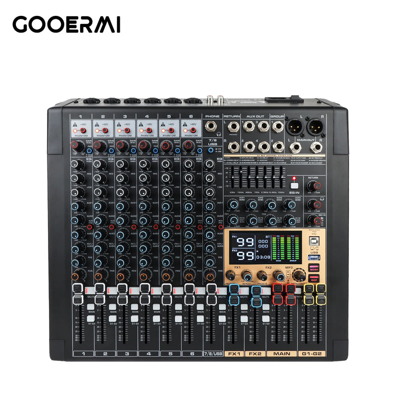 Gooermi RAD Series USB Audio Mixer Multi-Channel Mixing Console 99 DSP Effects 7-Band EQ 48V Phantom for Studio Live