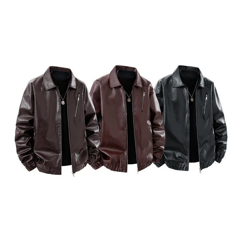 2026 New Style Leather Jacket for Men with Collar, Spring-Autumn Model, Motorcycle Suit Coat US/European size.