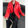 Fashion PU Leather Jacket for Men Zipper Front Long Sleeve Lapel Motorcycle Coat, Autumn Winter Casual Biker Jacket for Man