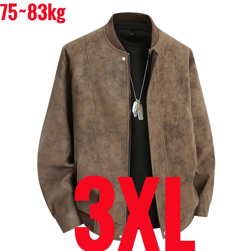 Big Size 8XL Suede Leather Jacket Men Cotton Padded Coat Motorcycle Male Oversize College Large Plus Winter Zipper Windbreaker