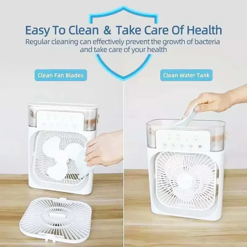 Lenovo Portable Fan 3 in1 Humidifier Air Adjustment LED Light Household USB Chargeable Air Conditioner Office Moisturizing Fan