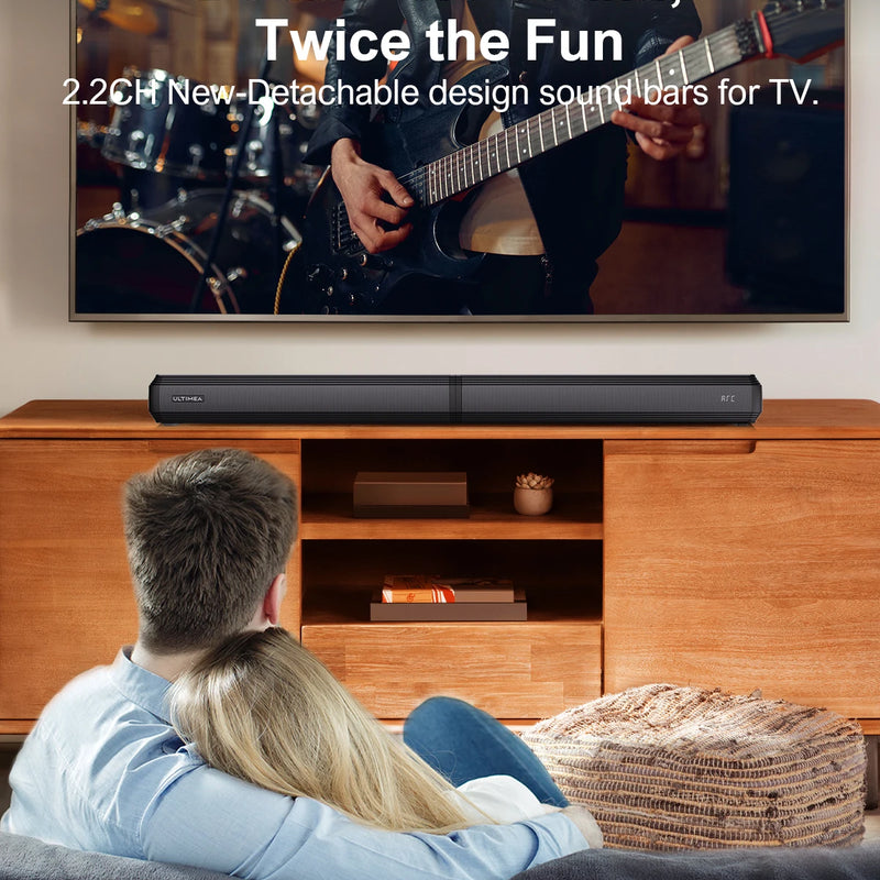 ULTIMEA 100W 2.2ch TV Sound Bar, 2-in-1 Detachable Bluetooth Soundbar for TV, Bass Adjustable, 3 EQ Modes, Apollo S40 Series