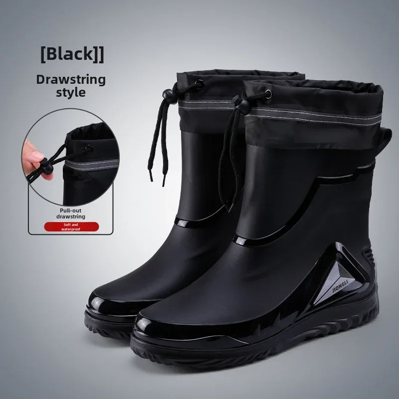 Men's Rain Shoes Fashion Waterproof Men's Rain Shoes Outdoor Non-slip Work Shoes for Men Cotton Warm Rain Boots Kitchen Footwear