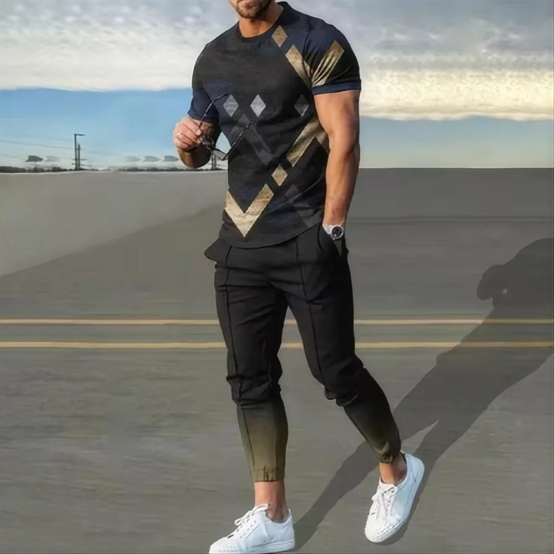 Summer fashion men's T - shirt suit sportswear 3D printed short sleeved T - long pants street wear 2 - piece - View 2 | SAMAG