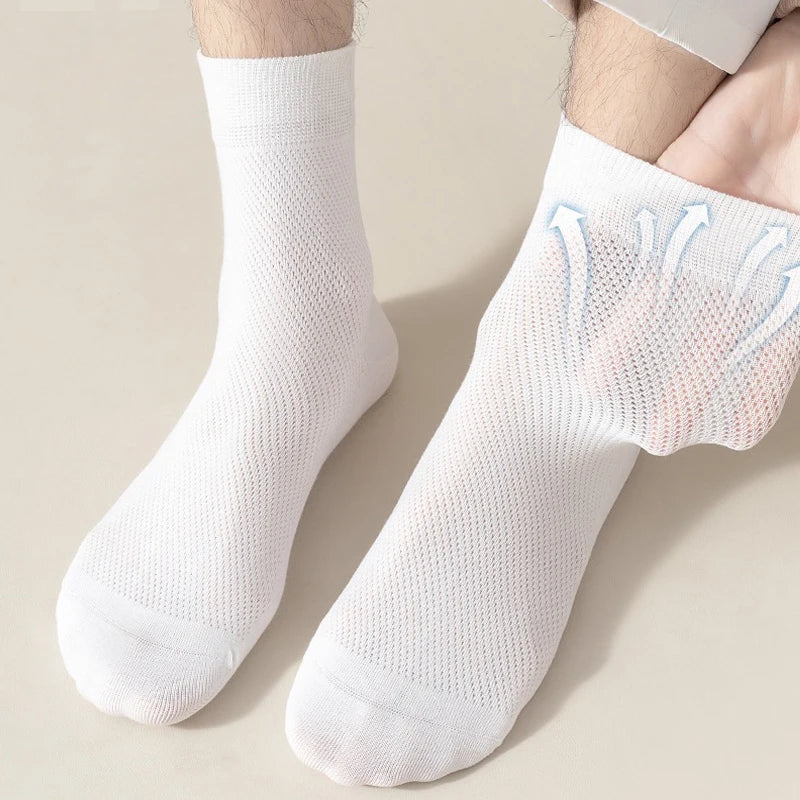 6 Pairs Men's Dress Socks Large size,Cotton Crew Socks for Shoe Size 9-13.5, Breathable Solid color White Mens Socks Summer