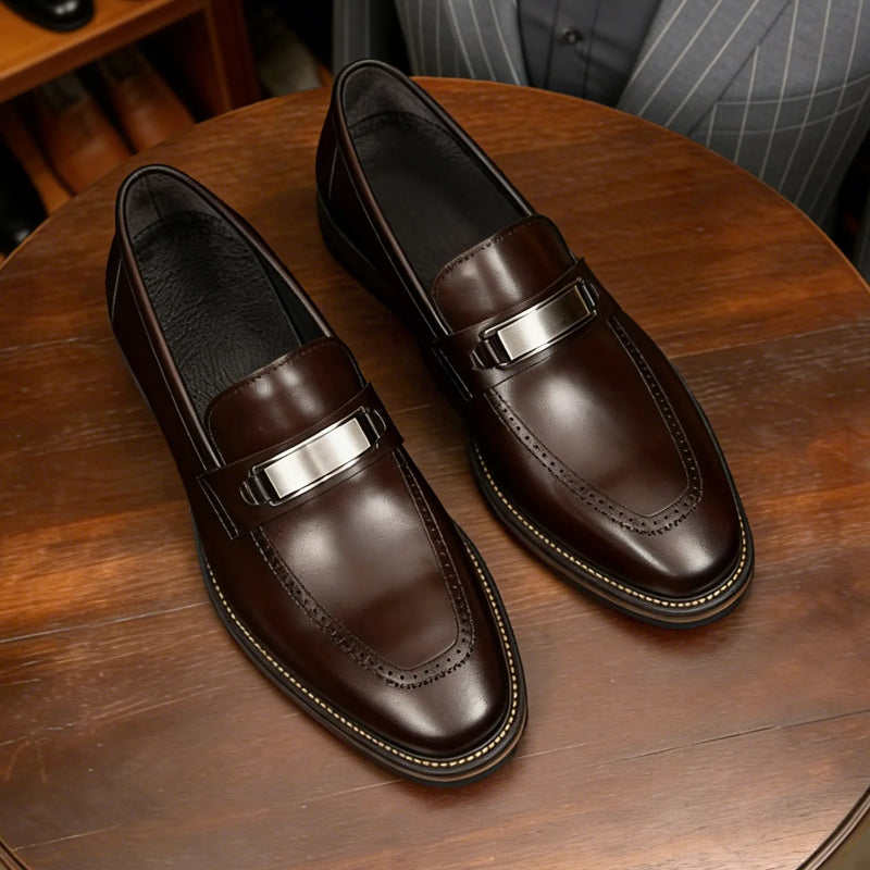 YETTIES Men's Pointed Toe Genuine Leather Loafers | Business Formal Slip-On Dress Shoes | Versatile Comfort Casual Work Footwear
