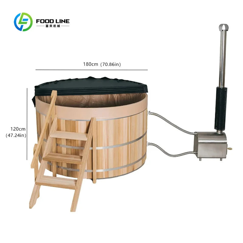 Customized Outdoor Hot Water Bath Bucket Wood Fired Heating System Wooden Bathtub Comfortable Soaking Hot Tub