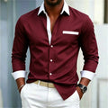 Men's shirt color blocking black and white lapel slim fit | SAMAG