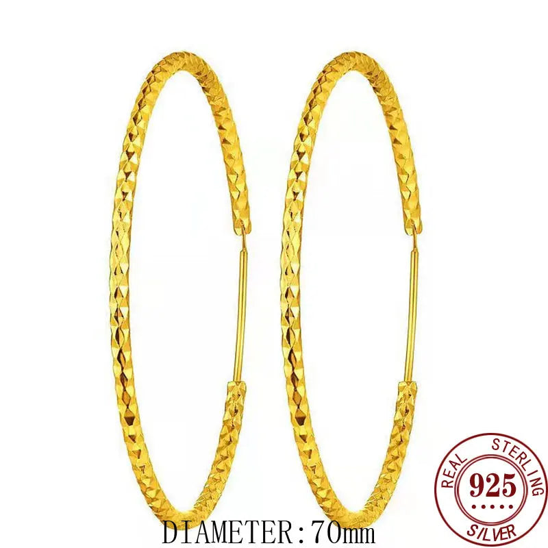Senlissi - New Fashion 18k Gold Plated 925 Sterling Silver Women's Hoop Earrings 2.0mm Fashion Earring Rose Gold Cерьги Kольца 0