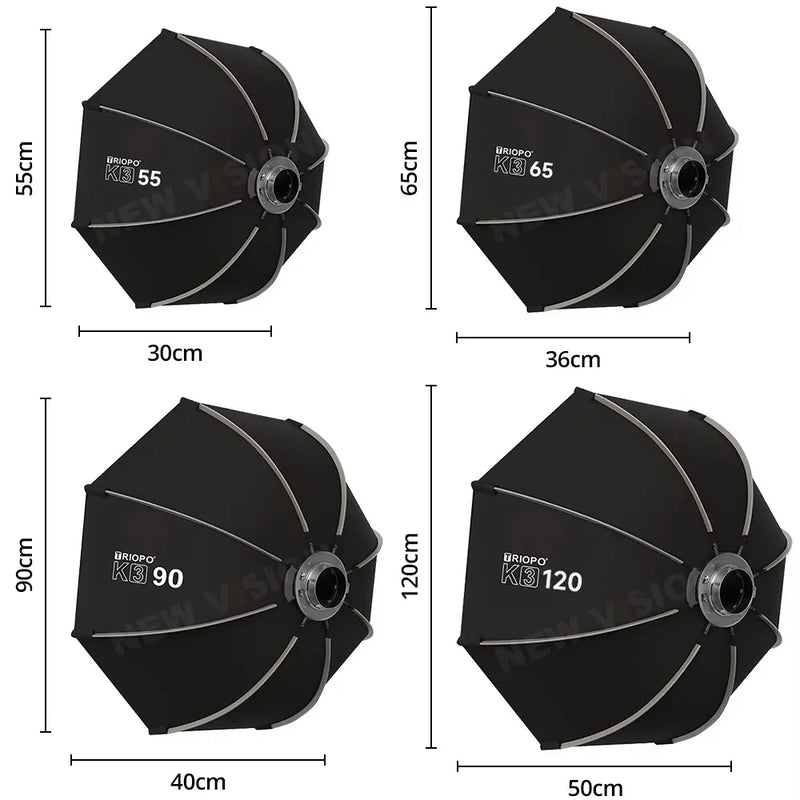 TRIOPO Bowens Mount Softbox K-3 55cm 65cm 90cm 120cm Quick-Setup Octagon Softbox for Godox Aputure Sokani Studio LED Video Light