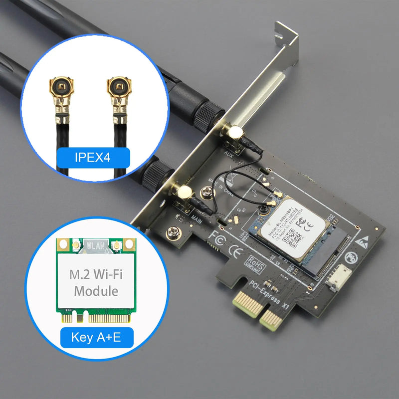 M.2 E Key to PCIe WiFi Adapter for M.2 4/5/6/6e/7/Coral TPU Module - Visuel 3 | SAMAG