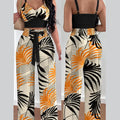Women's Two Piece Sets Fashion Print Halter V-Neck Short Tank Suit Tops Long Pants Matching Set Summer Casual Female Slim Pants