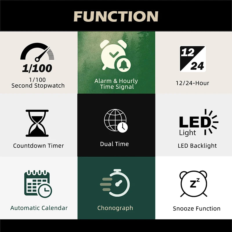 NORTH EDGE 2026 TERRAX Men's Digital Watches Outdoor Sports Swimming Waterproof 50M Stopwatch Countdown Electronic Watch For Men