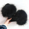 Women Real Raccoon Fur Slides Fluffy Luxury Furry Open Toe Slippers Indoor Outdoor Summer Sandals Non Slip Soft Comfy Sole Cozy