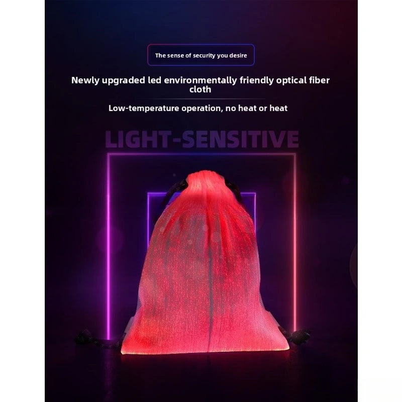 LED Fiber Optic Backpack Outdoor Sports Drawstring Bag RGB Color Changing Glow Cycling Hiking Party Festival Night Light Dance