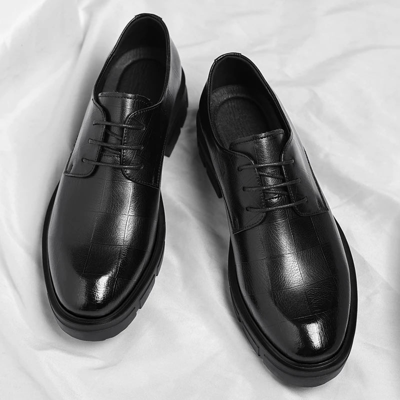 10cm Height Increasing Cowhide Men's Shoes, Fashionable, Casual, Business Office Thick Soled Men's Formal Shoes