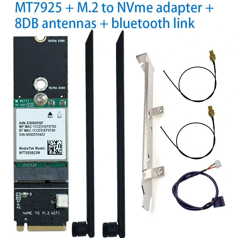 WDXUN for MT7925 WiFi7 Network Card Bluetooth 5.3 M.2 NGFF Wireless Adapter 5400Mbps Tri Band 2.4G 5G 6GHz - Visuel 6 | SAMAG