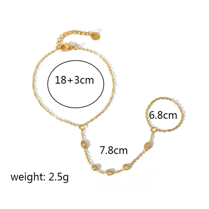 Fashion 18K Gold Plated Stainless Steel Zircon Ring Bracelet for Women Individualistic Daily Wear - Visuel 14 | SAMAG