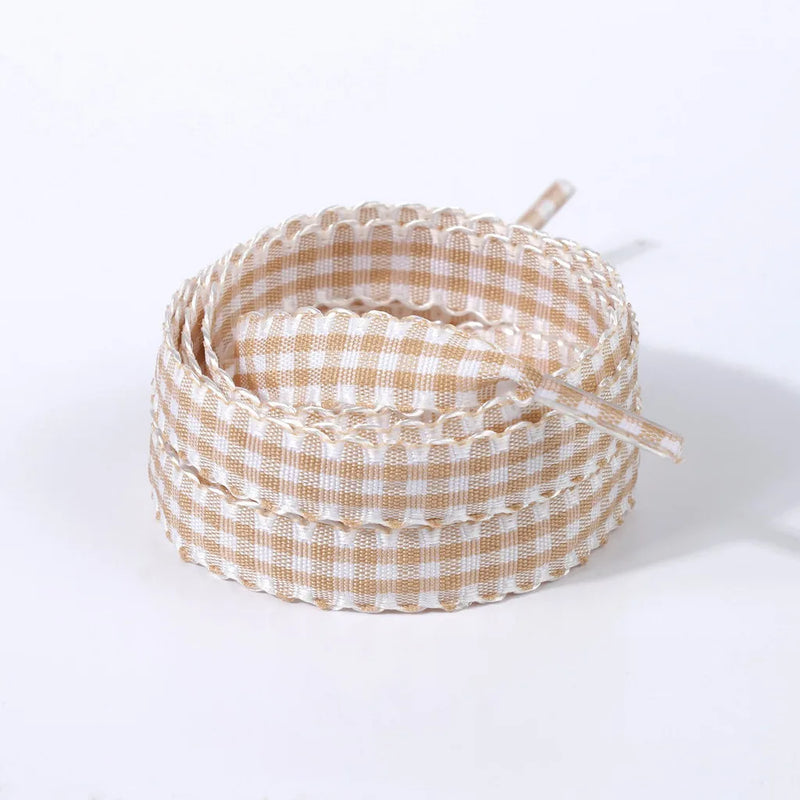 Gingham Ribbon Shoelaces Wave Edge Plaid Flat Shoe Laces Decorative Replacement Laces For Sneakers Casual Shoes