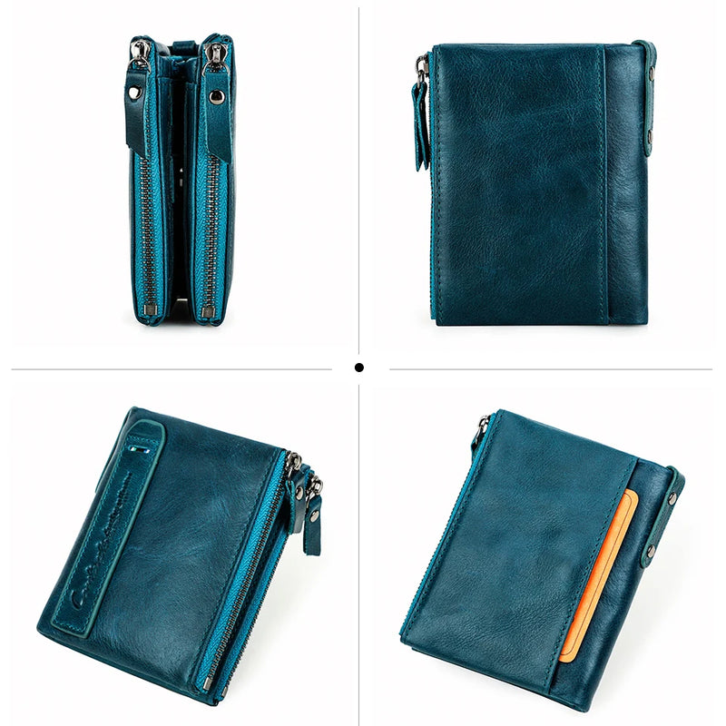 CONTACT'S Fashion Genuine Leather Women Wallet Bifold Card Holder Coin Purse Small Women's Purse Money Clip Men Pocket Wallets