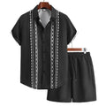 Men's Summer Holiday Suit Retro Textured Printed Border Shirt Short Sleeve Two Piece Breathable Pool - View 14 | SAMAG