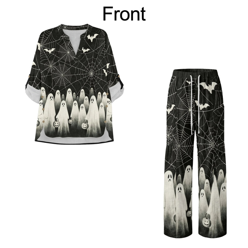 INSTANTARTS Traf 2026 Women's Matching Sets Ropa Para Mujer Halloween Shirts Wide Leg Pants Set Women Plus Size Clothing S-3XL