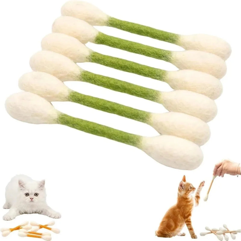 6PCS Felt Cotton Swabs Cat Lightweight Soft Interactive Kick Stick Chew Dental Teething Giant Swabs Cat Interactive Play