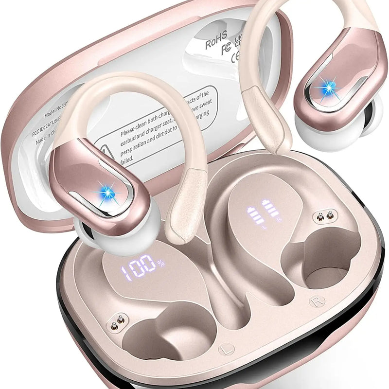 75Hrs Bluetooth 5.3 Earphones IP7 Waterproof Wireless Headphones with ENC Noise Cancelling Mic Deep Bass For Sports Workout Gym