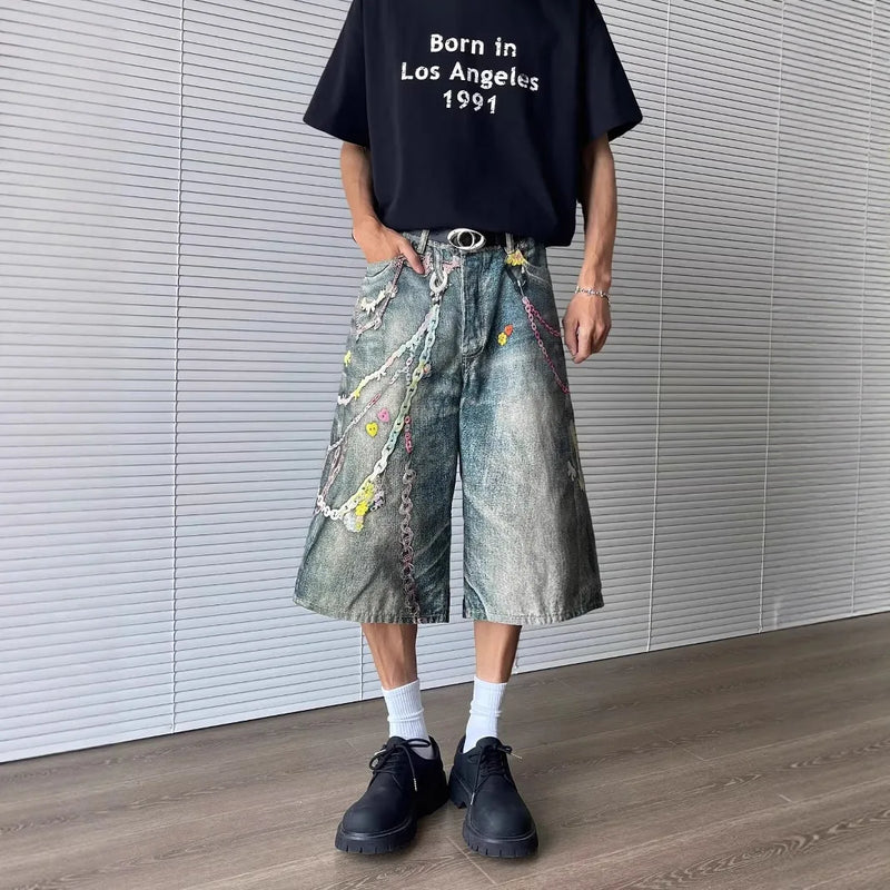 3D Print Baggy Jeans Shorts Men Streetwear Candy Chain | SAMAG