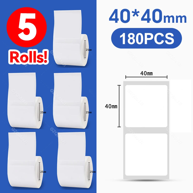 5 Rolls 30-50mm Thermal Label Paper Rolls White Color Waterproof for Niimbot B1 B21 B203 B3S Label Printer Barcode Name Printing