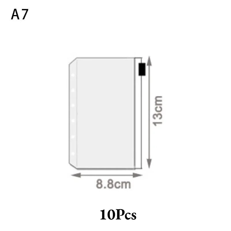 10Pcs A5 A6 A7 Binder Pockets Waterproof Zipper Pouch for 6 Ring Notebook Binder Clear Document Filing Bag Leaf Organizer Folder