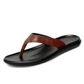 Men'S Genuine Leather Slip-On Flat Flip Flops Classic Round Toe Slip-On Soft Bottom Clip Toe Male Slide Sandals Summer Leisure P
