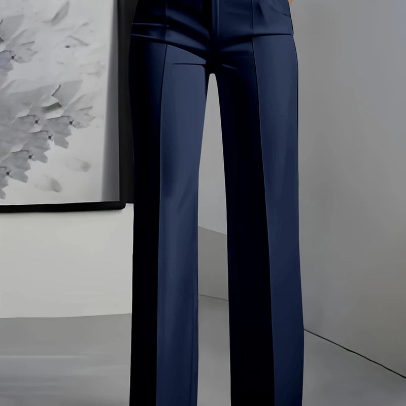 Women High Waisted Wide Leg Office Trousers, Solid Black - View 7 | SAMAG