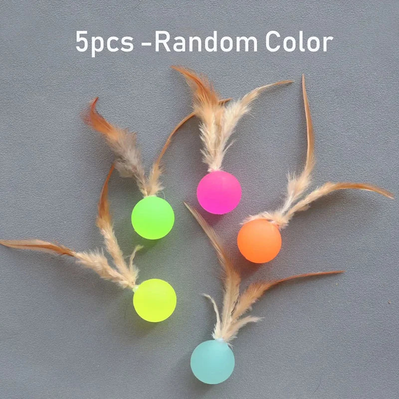 Elastic Bouncy Badminton Cat Toy Luminous Night Glow Pet Interactive Ball Self Play Boredom Relief Chew Resistant Training Game