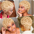 613 Blonde Short Curly Pixie Wig Human Hair Kinky Curly Afro Wig Glueless Natural Looking Easy Everyday Hairstyle Short Cut Wig