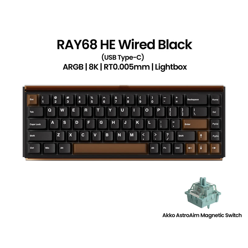 Akko RAY68 HE Mechanical Keyboard 65% Magnetic Switch Rapid Trigger 0.01mm 8K RGB with Lightbox Custom ESports Gaming Keybaord
