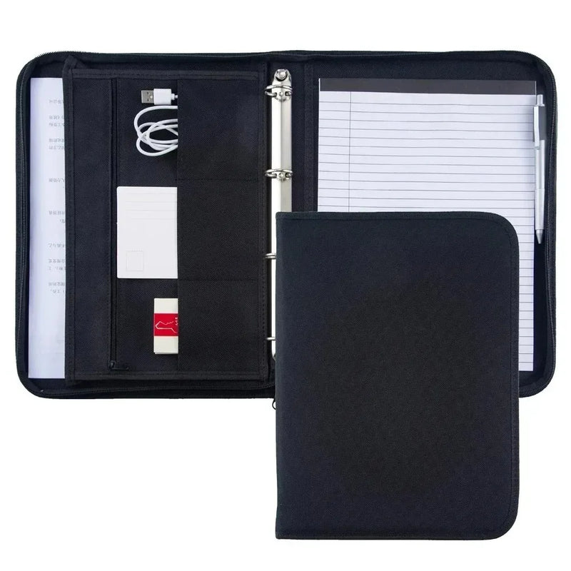 Large Black Business Portfolio File Document Folder Zipper A4 Paper Organizer Bag Padfolio Binder Briefcase Conference Office
