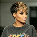 Pixie Cut Human Hair Wig Full Machine Made Black Blonde Ombre Fluffy Curly Short Wig For African American Women Casual Outfits