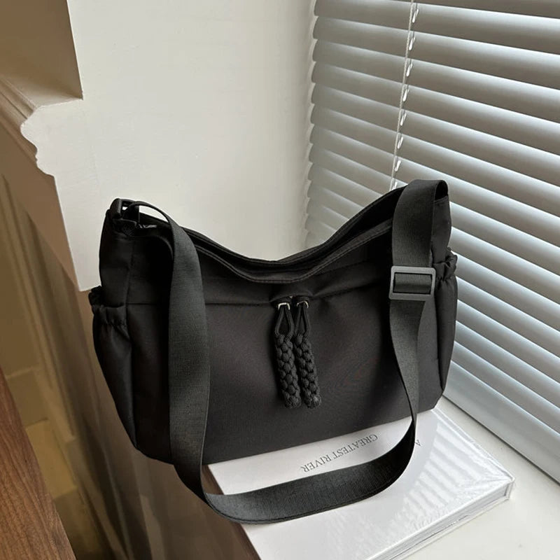 Casual Women's Nylon Crossbody Bag, Large Capacity Hobo Shoulder Purse with Adjustable Strap, Black/White/Khaki for Daily Use