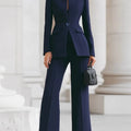 Elegant Women Solid Slim Two Piece Sets Spring Fashion Stand Collar Long Sleeved Blazer+Pants Suit Casual Work Office Coat Set