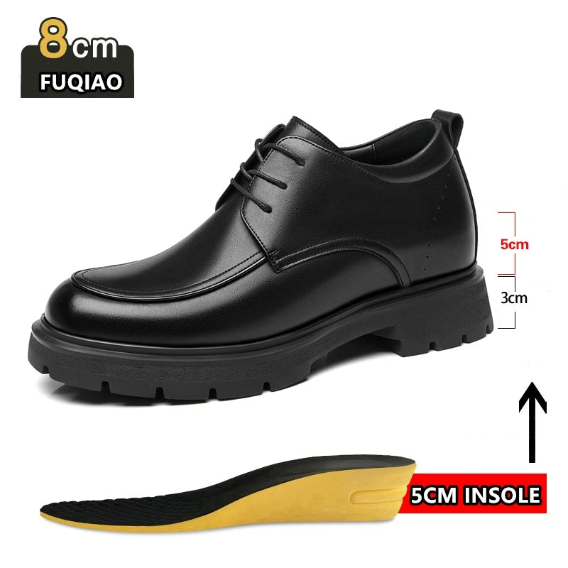 Invisible Comfortable Heightened Shoes for Men 3/6/8CM Thick Platform Genuine Leather Man Dress Shoes Casual Elevator Derby Shoe
