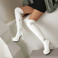 Double Row Metal Belt Buckle Side Zipper Round Toe Platform Ultra-High Thick Heel Over The Knee High Boots New Long Boots