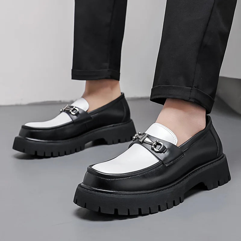British Style Metal Buckle Loafers Men Thick-soled Wedding Shoes New Formal Business Comfort Shoes Slip-on Leather Casual Shoes