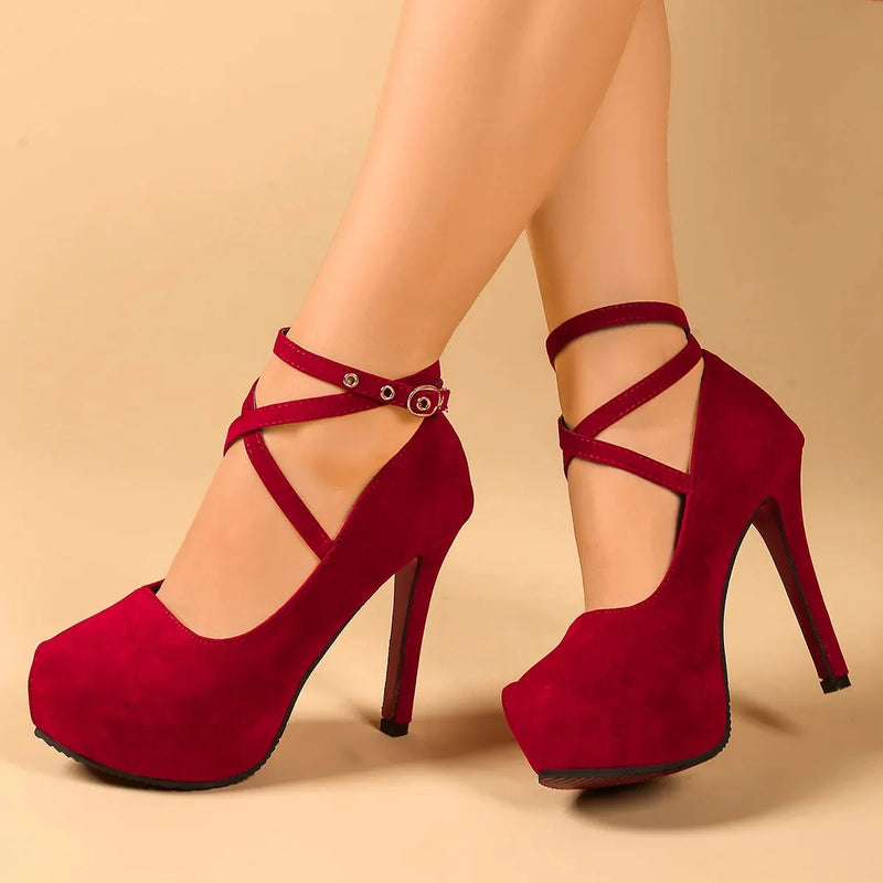 Fashionable Pointed Toe High Heels with Belt Buckle Thick Heel Women's Shoes Spring New Style Large Size Low Heel Single Shoes