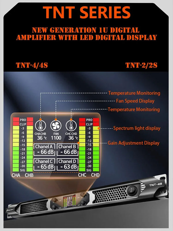 FUHAM TNT-2S/4S Class D Digital Power Amplifier 2200W 8Ω 2/4 Channel Professional Audio DJ Stage Subwoofer Line Array Speaker Am